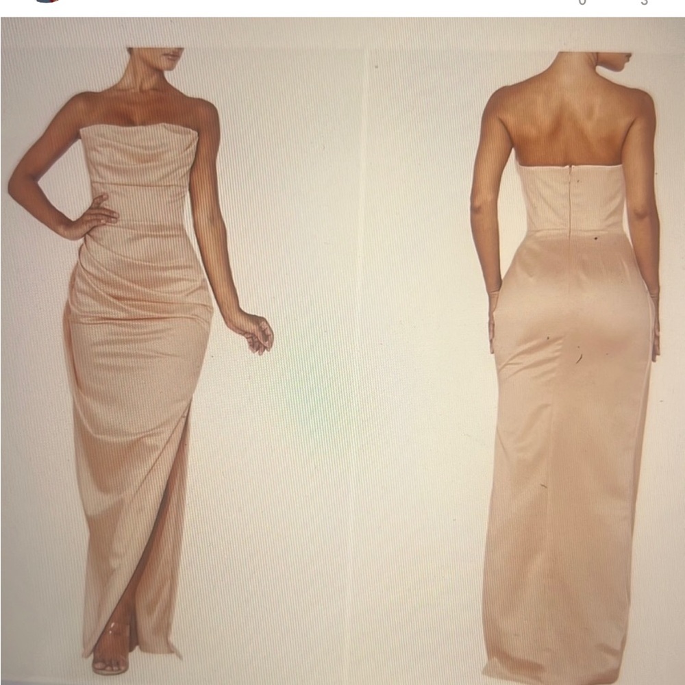 House of CB Adrienne satin strapless gown, size small, plus cup, dusty rose pink